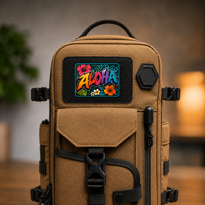 Floral Aloha – Leatherette Morale Patch — in use
