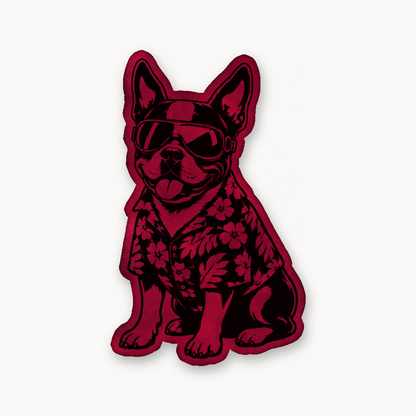 Beach Boston Terrier – Leatherette Morale Patch — Dark Saddle Red