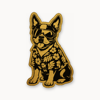Beach Boston Terrier – Leatherette Morale Patch — Gold