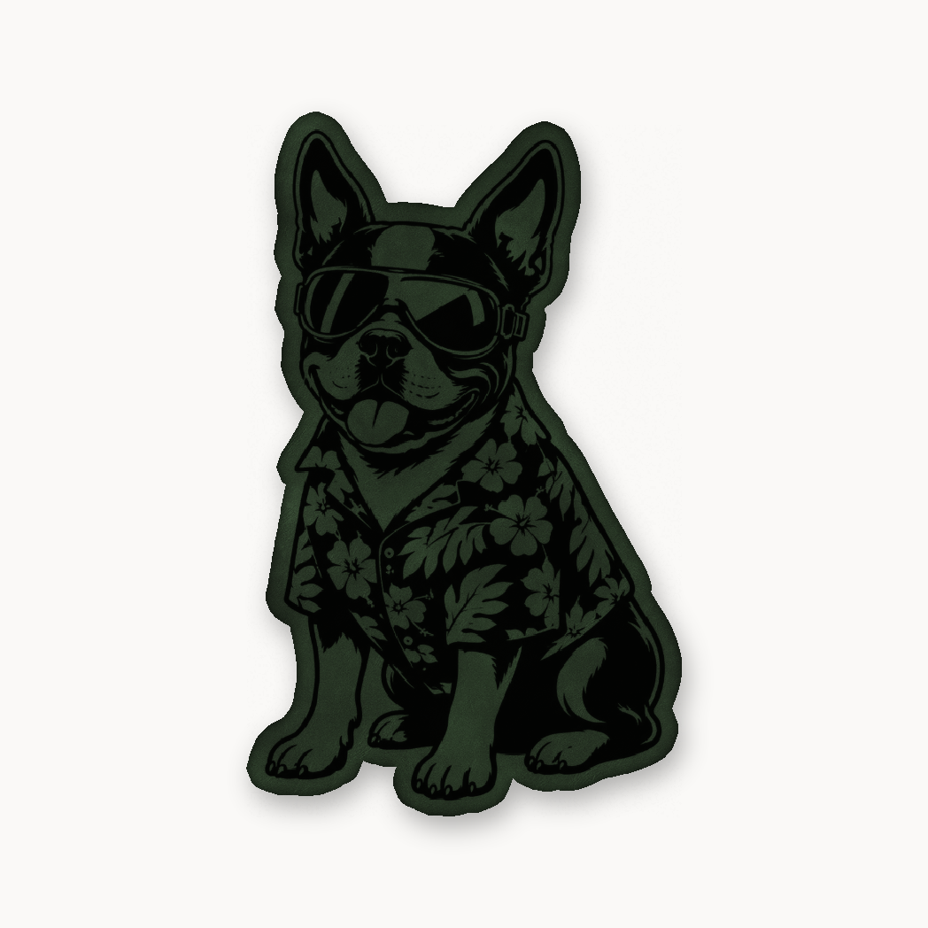 Beach Boston Terrier – Leatherette Morale Patch — Dark Saddle Green