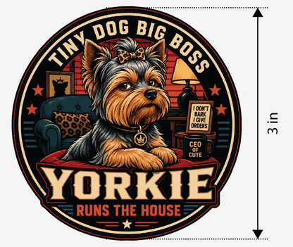 PREORDER - Yorkie Tiny Dog Big Boss Runs the House – Leatherette Morale Patch