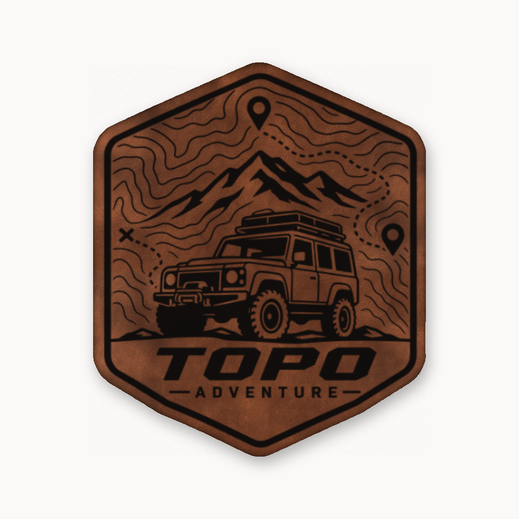 Topo Adventure Badge – Leatherette Morale Patch — Chestnut Saddle Brown