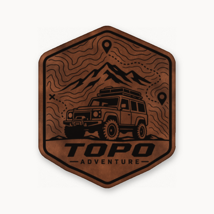 Topo Adventure Badge – Leatherette Morale Patch — Chestnut Saddle Brown