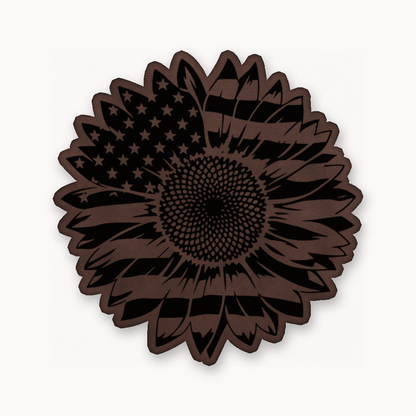 US Flag Sunflower Patch – Leatherette Morale Patch — Classic Light Brown