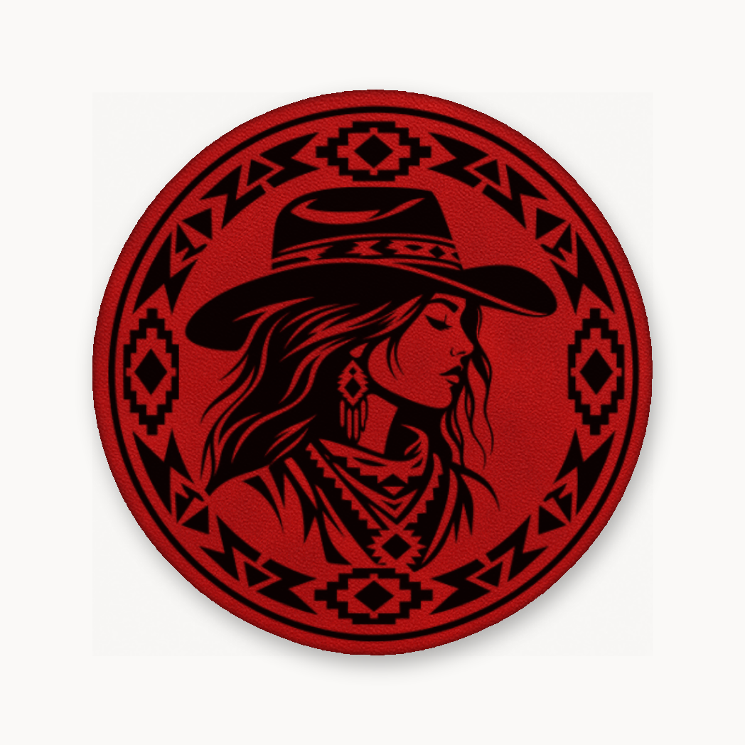 Western Tribal Cowgirl – Leatherette Morale Patch — Classic Red