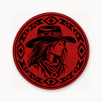 Western Tribal Cowgirl – Leatherette Morale Patch — Classic Red