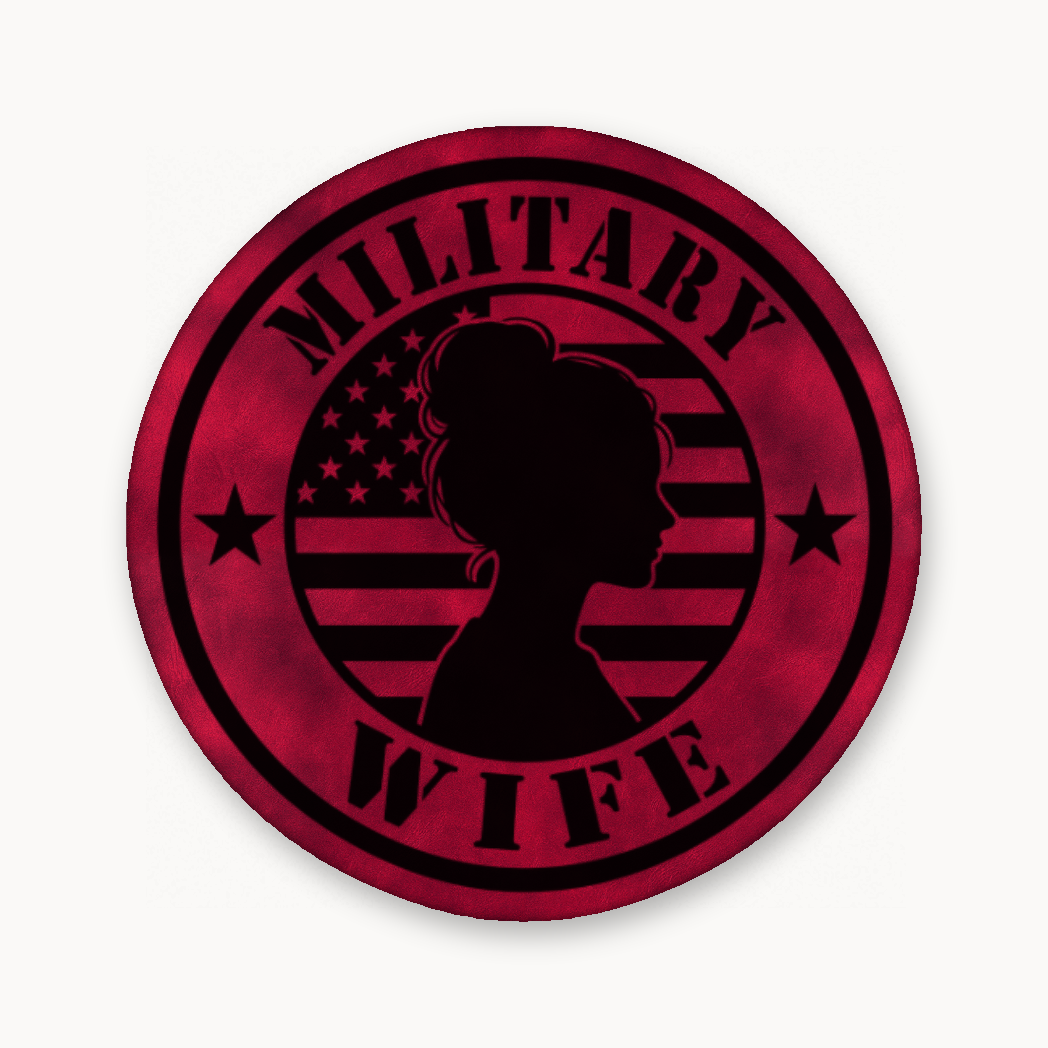 Military Wife Patch – Leatherette Morale Patch — Dark Saddle Red