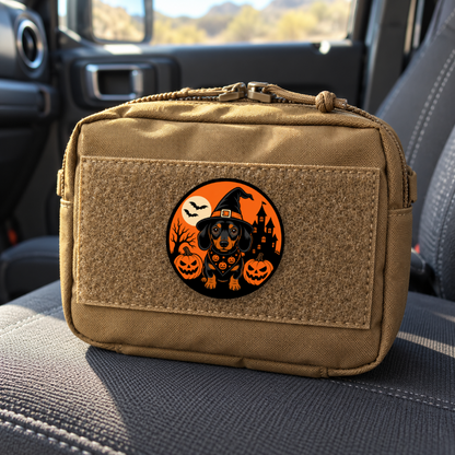 Halloween Dashshund Mini – Leatherette Morale Patch — in use