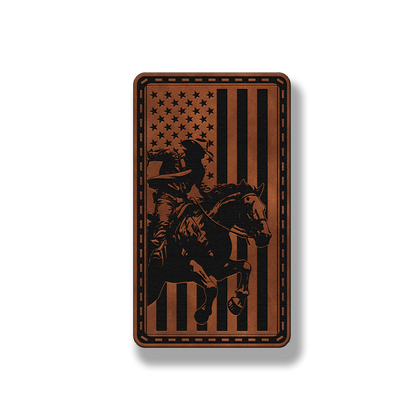 American Cowboy Horse Flag leatherette morale patch in saddle chestnut