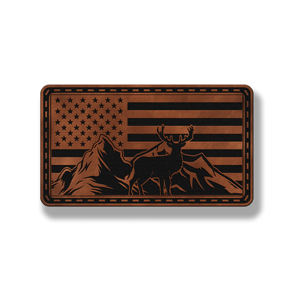 Mountain Deer Flag leatherette morale patch in saddle chestnut