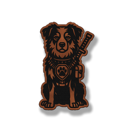 Tactical Australian Shepherd dog leatherette morale patch in saddle chestnut