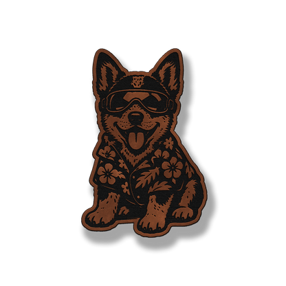 Beach Australian Cattle Dog leatherette patch in saddle chestnut
