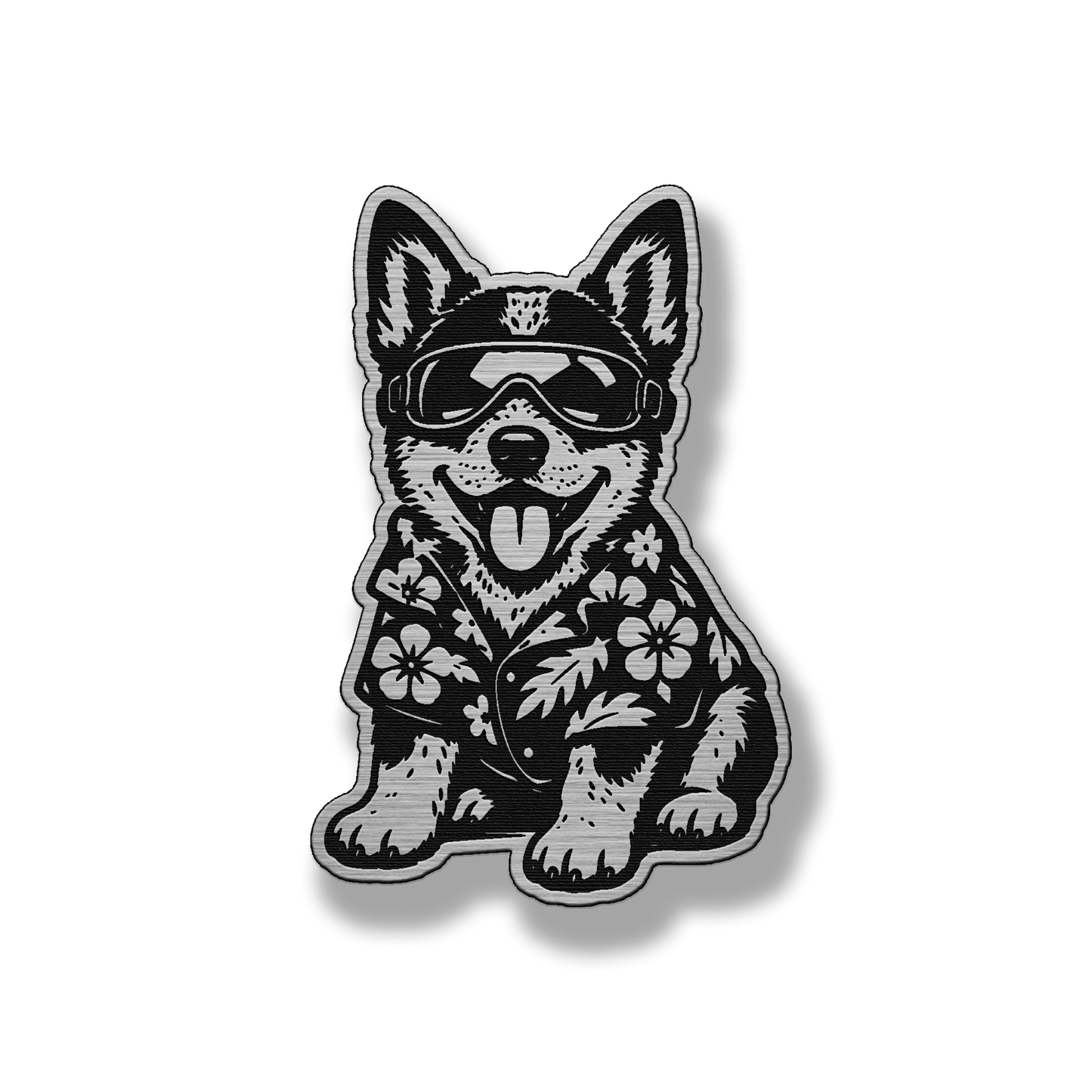 Beach Australian Cattle Dog patch in silver acrylic
