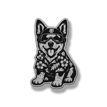 Beach Australian Cattle Dog patch in silver acrylic