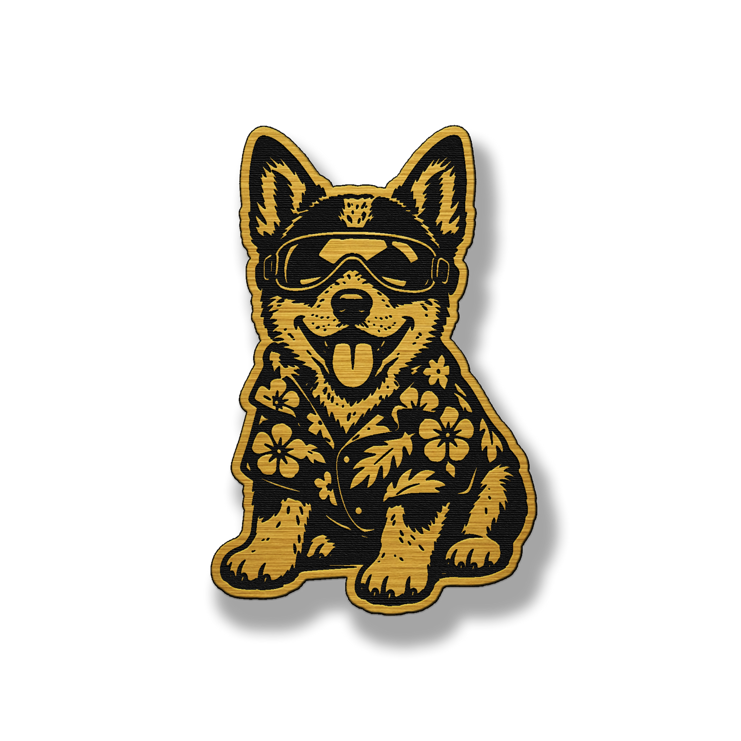 Beach Australian Cattle Dog patch in gold acrylic