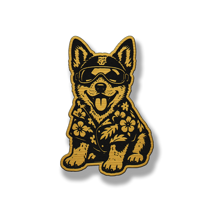 Beach Australian Cattle Dog patch in gold acrylic