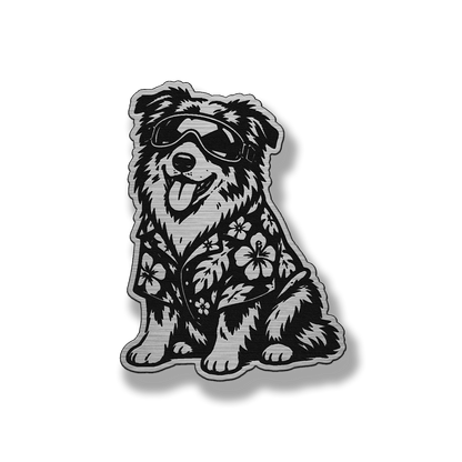 Beach Dog Australian Shepherd patch in silver acrylic
