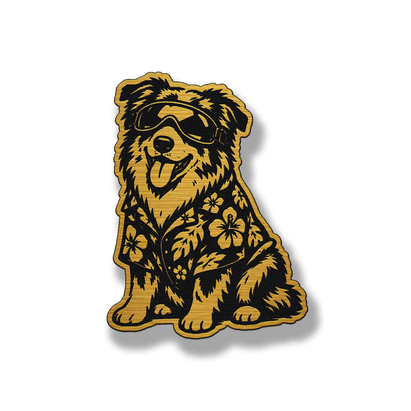Beach Dog Australian Shepherd patch in gold acrylic
