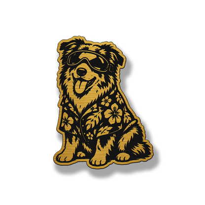 Beach Dog Australian Shepherd patch in gold acrylic