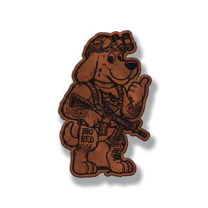 Big Red tactical dog leatherette morale patch in saddle chestnut