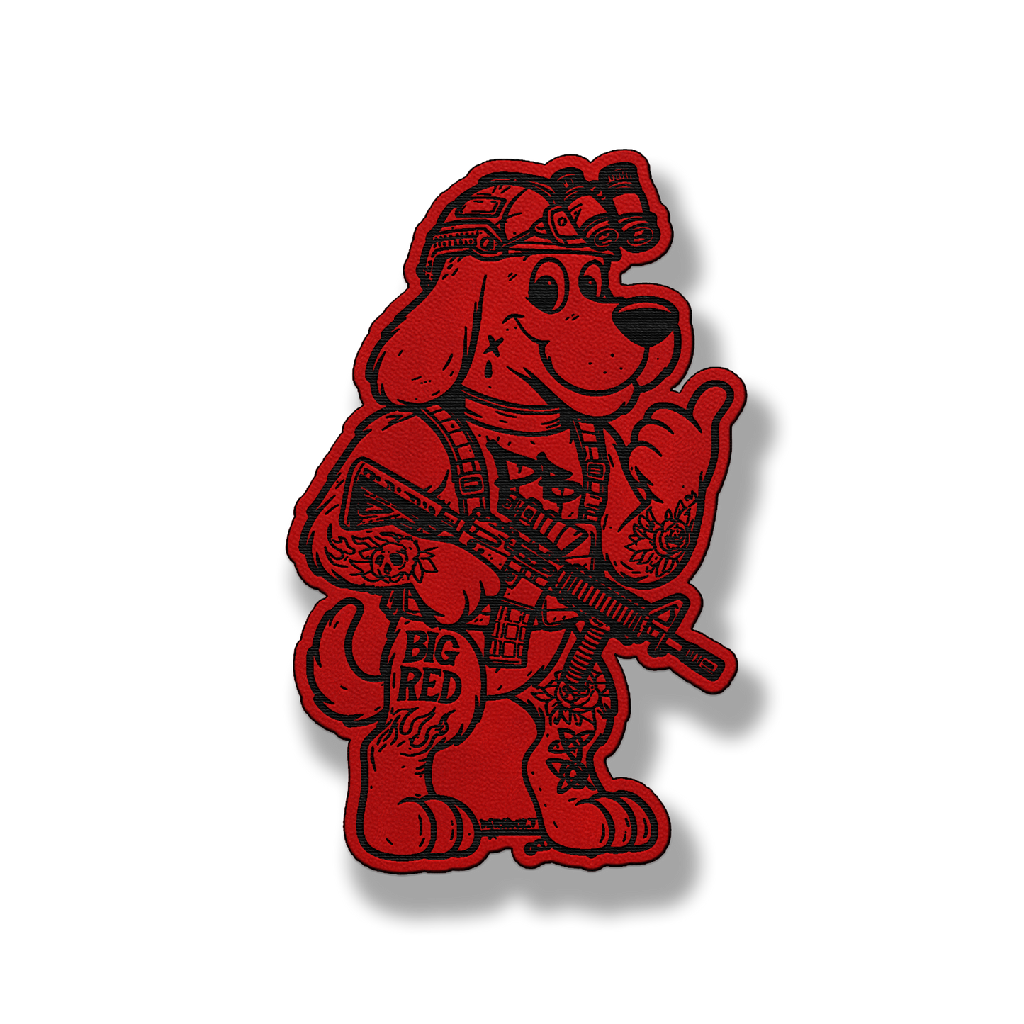 Big Red Tactical Dog Patch – Leatherette Morale Patch