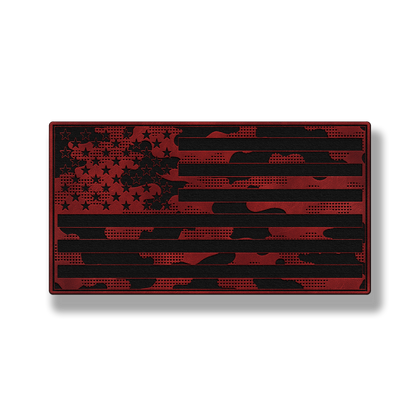 Tactical Camo American Flag patch in saddle red leatherette