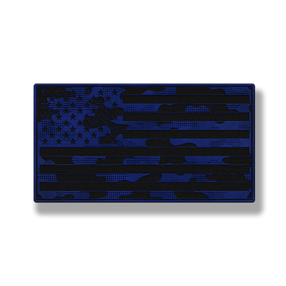 Tactical Camo American Flag patch in saddle blue leatherette