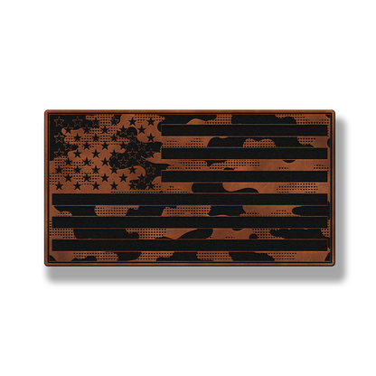 Tactical Camo American Flag leatherette morale patch in saddle chestnut