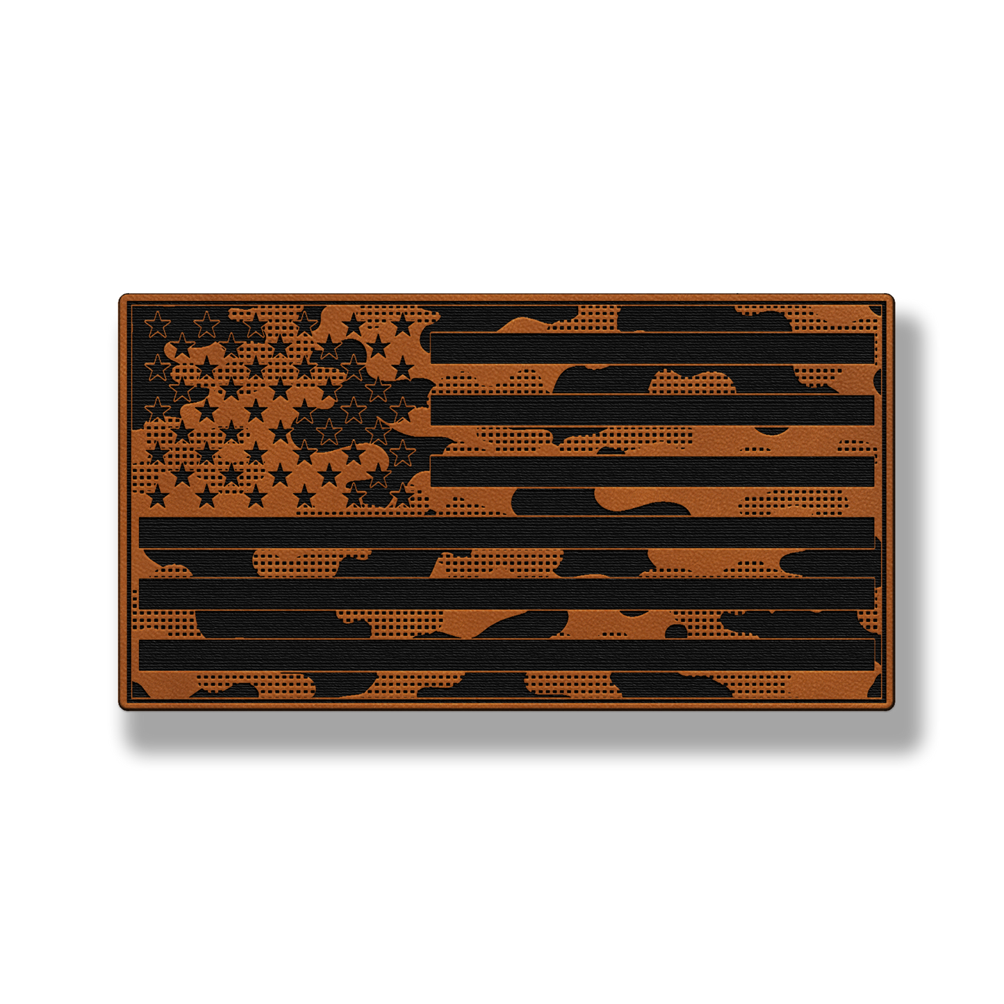 Tactical Camo American Flag patch in classic chestnut brown leatherette