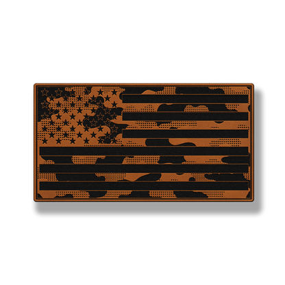 Tactical Camo American Flag patch in classic chestnut brown leatherette