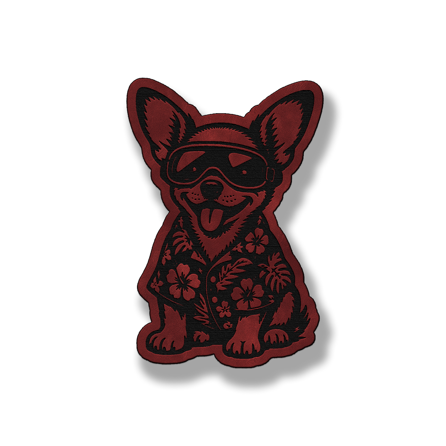 Beach Chihuahua dog patch in saddle red leatherette