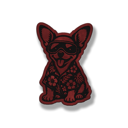 Beach Chihuahua dog patch in saddle red leatherette