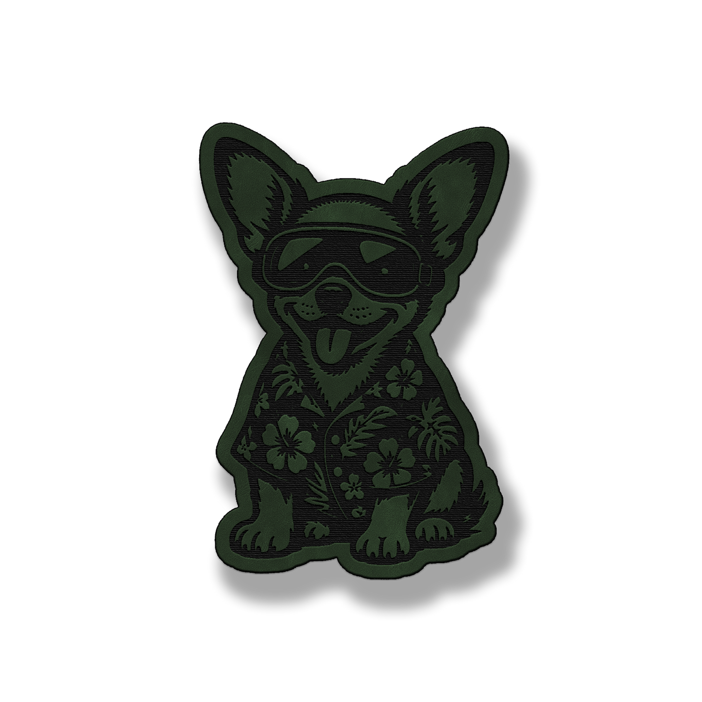 Beach Chihuahua dog patch in saddle green leatherette