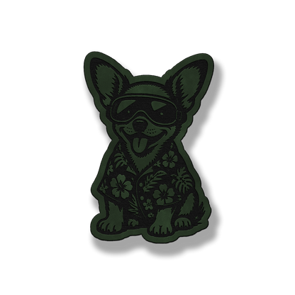 Beach Chihuahua dog patch in saddle green leatherette