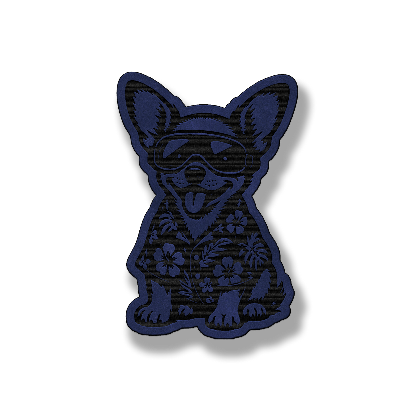Beach Chihuahua dog patch in saddle blue leatherette