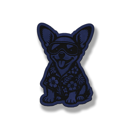 Beach Chihuahua dog patch in saddle blue leatherette