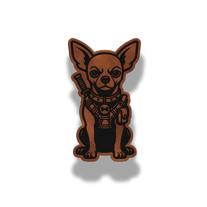 Tactical Chihuahua dog leatherette morale patch in saddle chestnut
