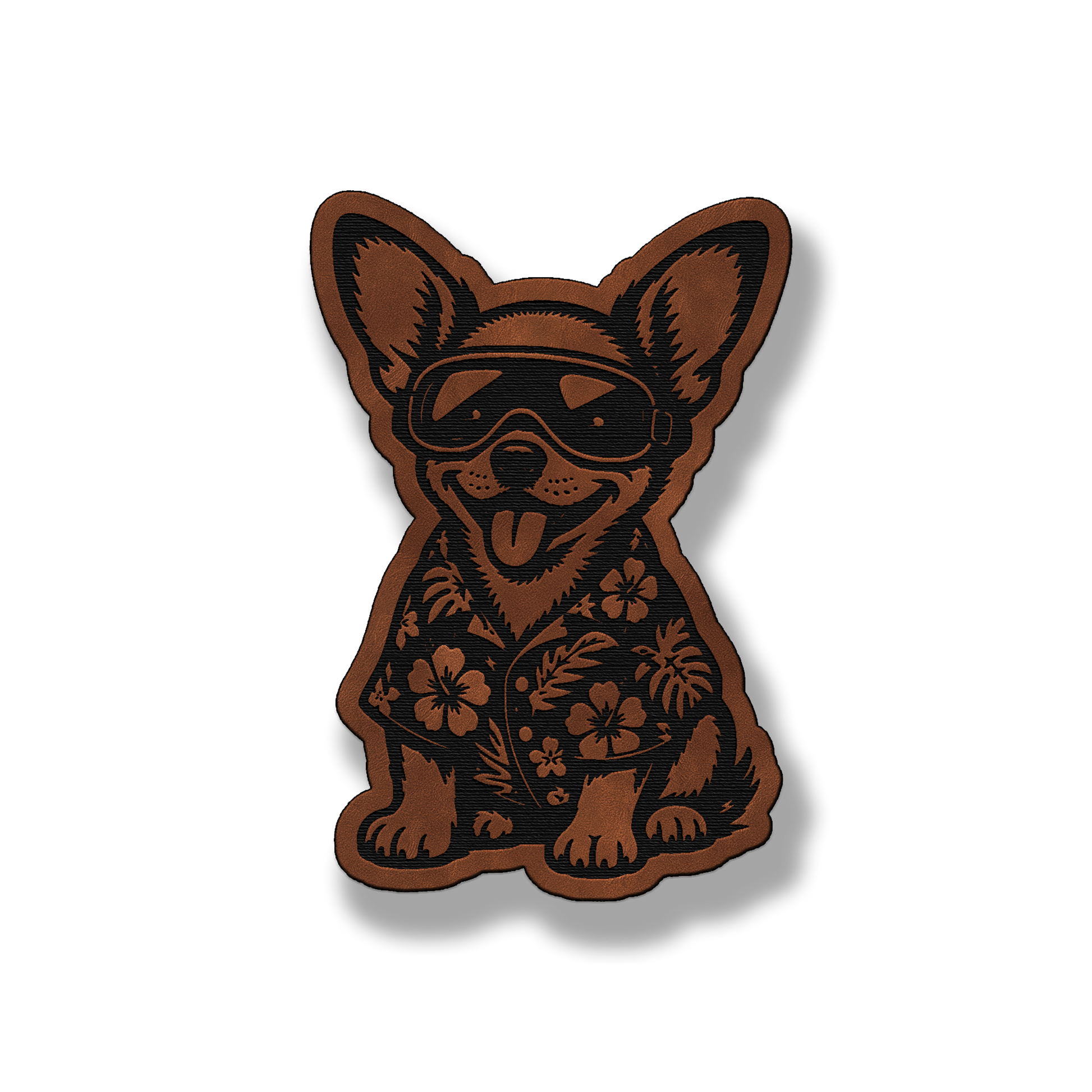 Beach Chihuahua dog leatherette morale patch in saddle chestnut