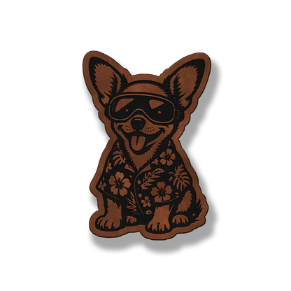 Beach Chihuahua dog leatherette morale patch in saddle chestnut