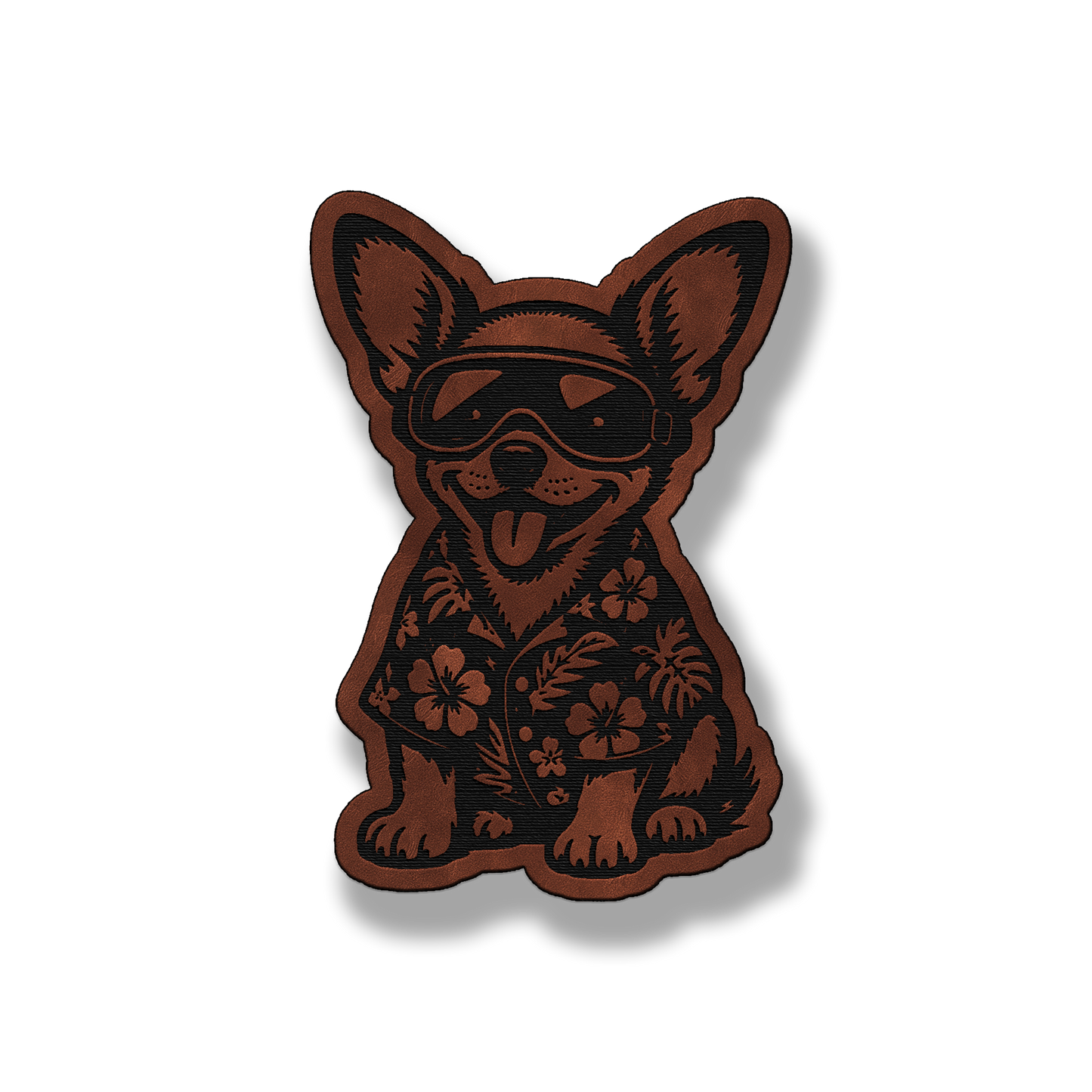 Beach Chihuahua dog patch in saddle dark brown leatherette