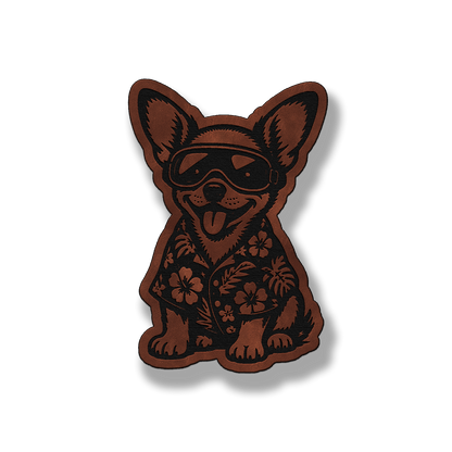 Beach Chihuahua dog patch in saddle dark brown leatherette