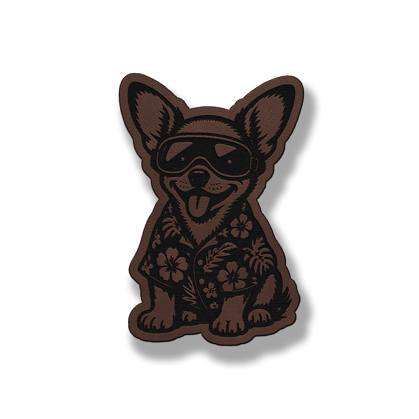 Beach Chihuahua dog patch in classic light brown leatherette