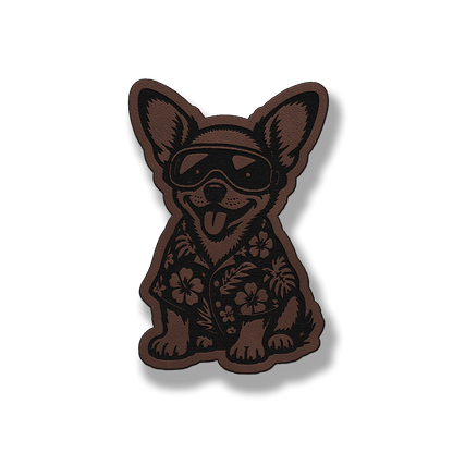 Beach Chihuahua dog patch in classic light brown leatherette