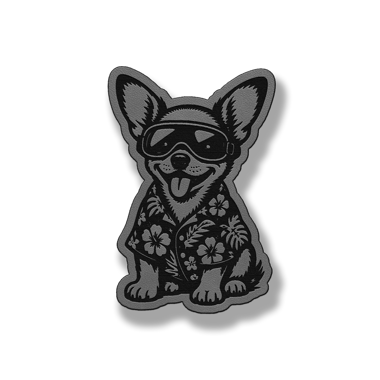Beach Chihuahua dog patch in classic gray leatherette