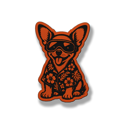 Beach Chihuahua dog patch in classic orange leatherette