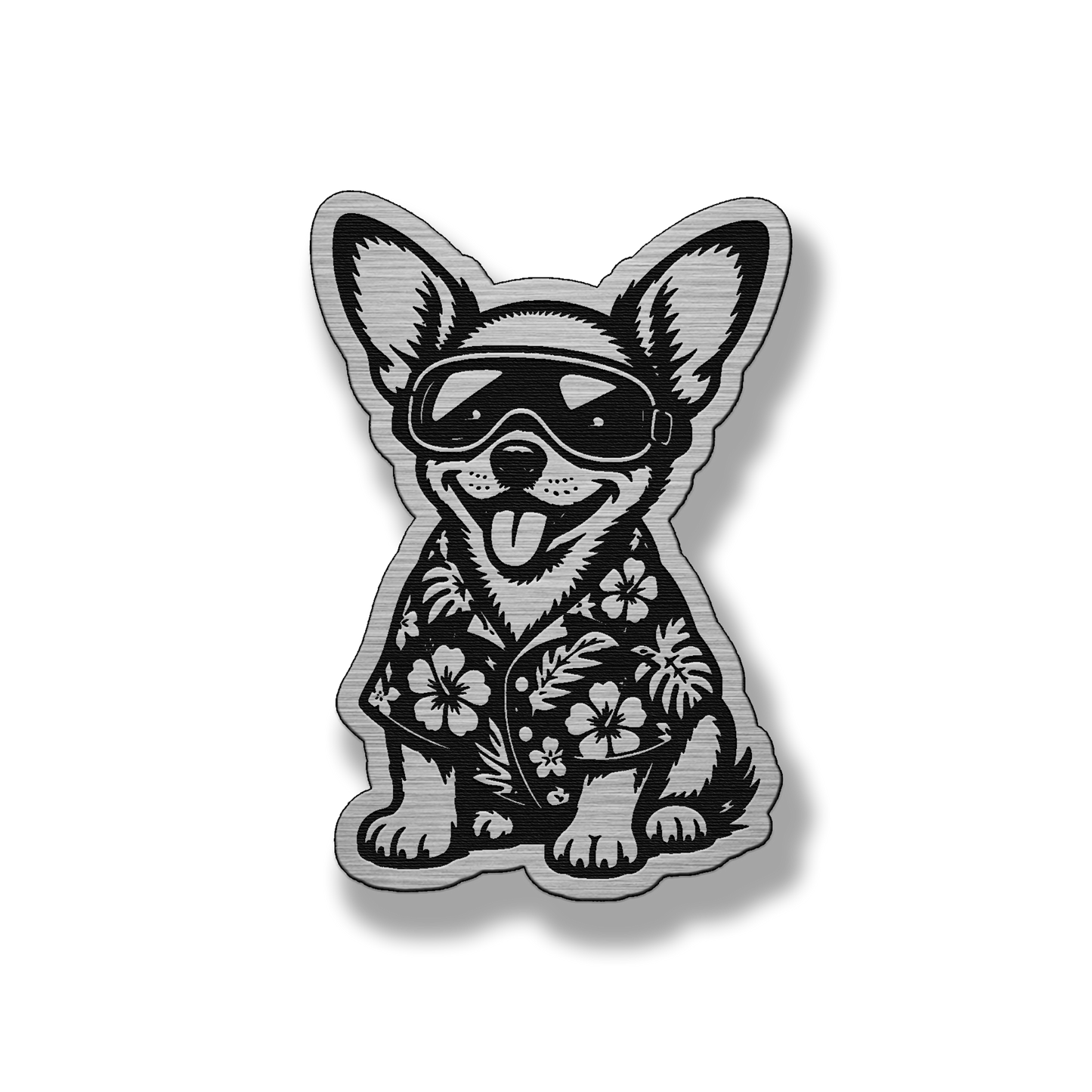 Beach Chihuahua dog patch in silver acrylic