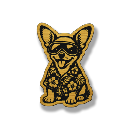 Beach Chihuahua dog patch in gold acrylic