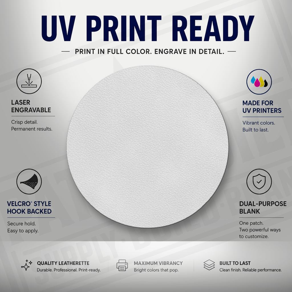UV Printable & Laser Engravable 2" Circle Blank Patches – Velcro® Style Hook Backed