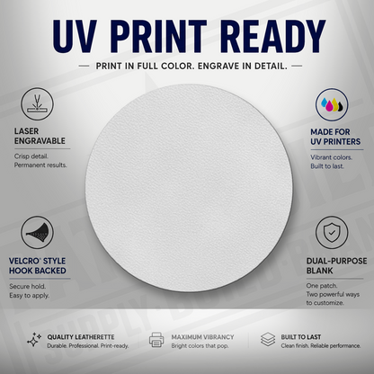 UV Printable & Laser Engravable 2" Circle Blank Patches – Velcro® Style Hook Backed