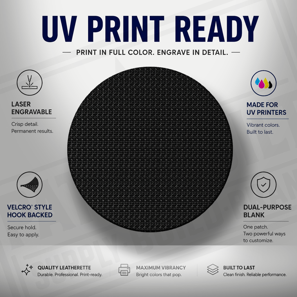 UV Printable & Laser Engravable 2" Circle Blank Patches – Velcro® Style Hook Backed